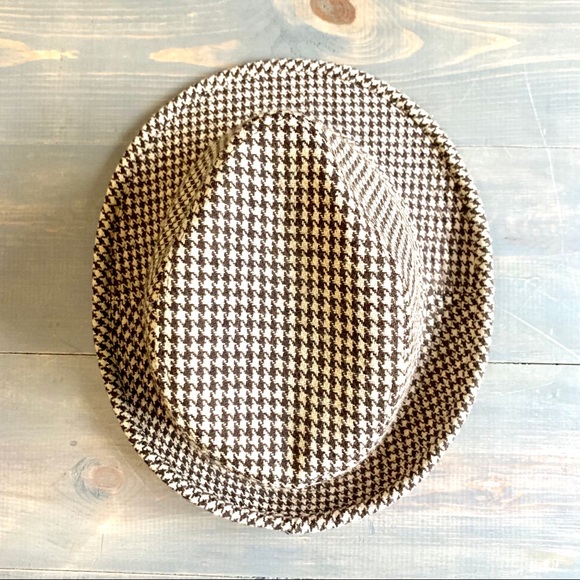 Houndstooth Wool Fedora Hat Brown & Cream - Picture 7 of 8